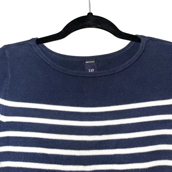 GAP Stretch Navy Blue & White Striped Knit Pullover Sweater Small Women’s - Picture 2 of 11